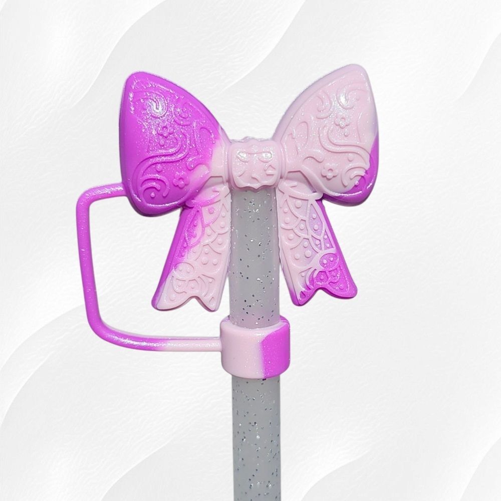 Purple Swirl Shimmer Princess Bow 3D Silicone Straw Topper - 10…